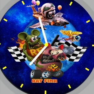 Rat Fink Graphic Wall Clock - Blue Cosmic Racing Design